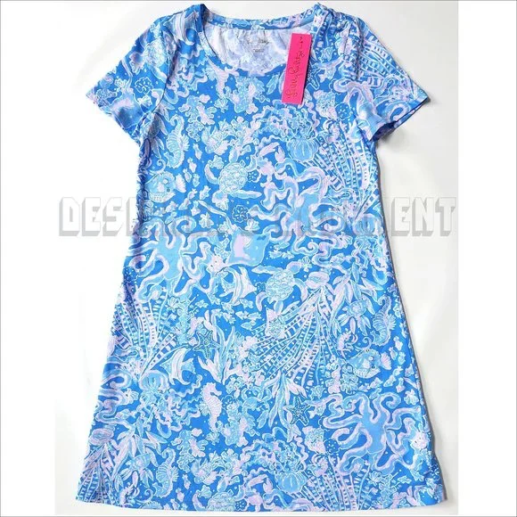 LILLY PULITZER Cody cotton T-shirt Dress in Boca Blue Sea What I Sea XSmall NWT - Picture 2 of 7